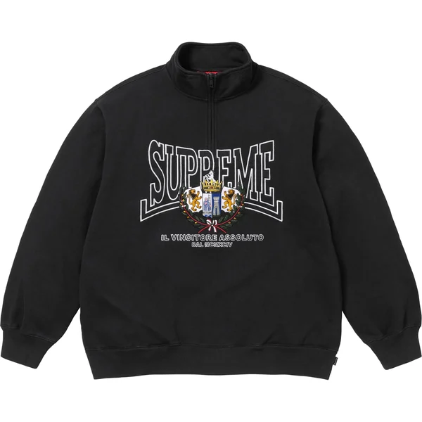Supreme Crest Appliqué Half Zip Pullover - Black (front)