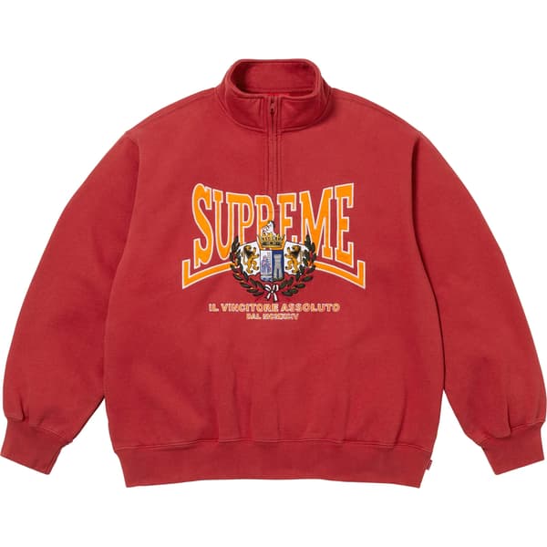 Supreme Crest Appliqué Half Zip Pullover - Dark Red (front)