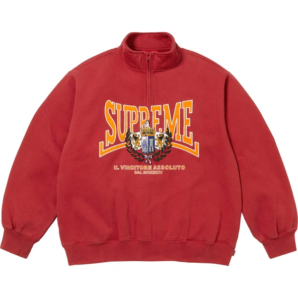 Supreme Crest Appliqué Half Zip Pullover - Dark Red (front)