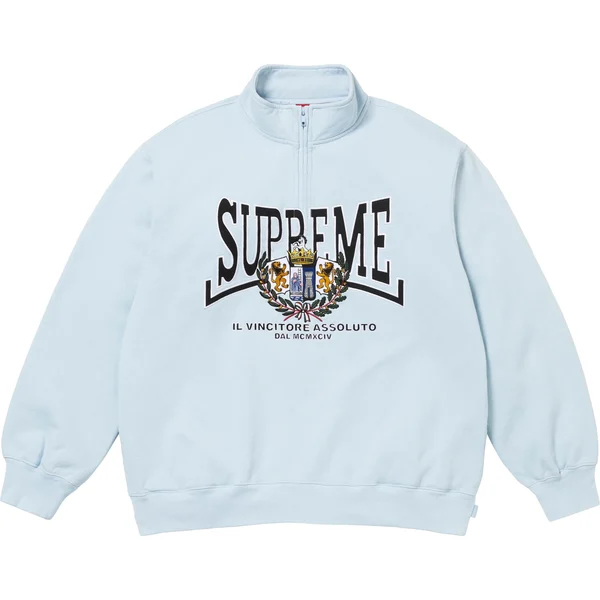 Supreme Crest Appliqué Half Zip Pullover - Light Blue (front)
