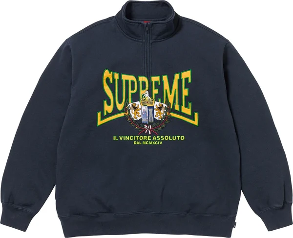 Supreme Crest Appliqué Half Zip Pullover - Navy (front)