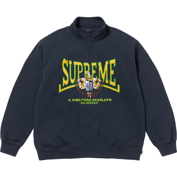 Supreme Crest Appliqué Half Zip Pullover - Navy (front)