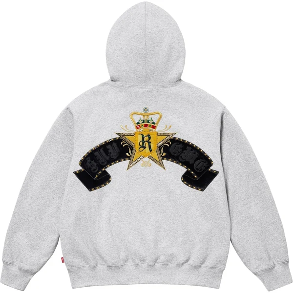 Supreme Crest Zip Up Hooded Sweatshirt - Heather Grey (front)