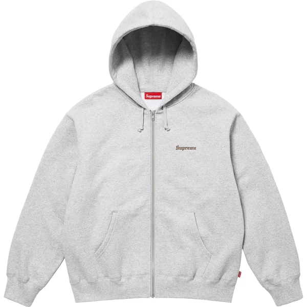Supreme Crest Zip Up Hooded Sweatshirt - Heather Grey (front)