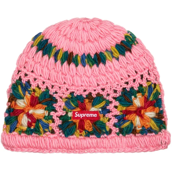 Supreme Crochet Beanie - Pink (front)