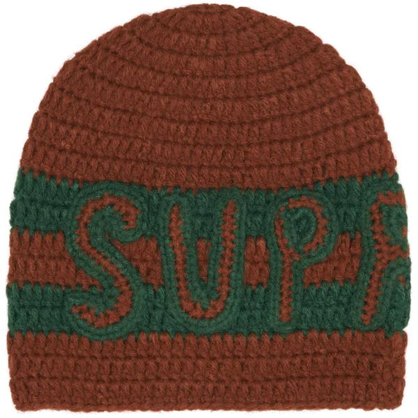 Supreme Crochet Logo Beanie - Brown (front)