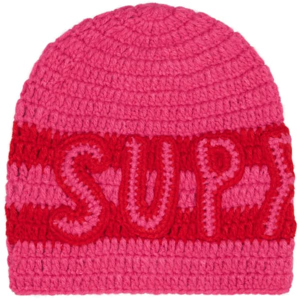 Supreme Crochet Logo Beanie - Pink (front)