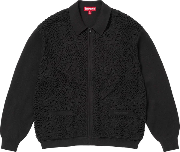 Supreme Crochet Zip Up Cardigan - Black (front)