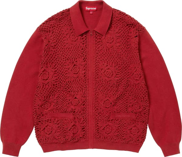 Supreme Crochet Zip Up Cardigan - Dark Red (front)