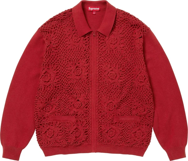 Supreme Crochet Zip Up Cardigan - Dark Red (front)