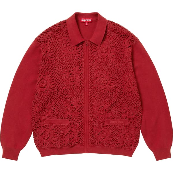 Supreme Crochet Zip Up Cardigan - Dark Red (front)