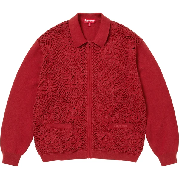 Supreme Crochet Zip Up Cardigan - Dark Red (front)
