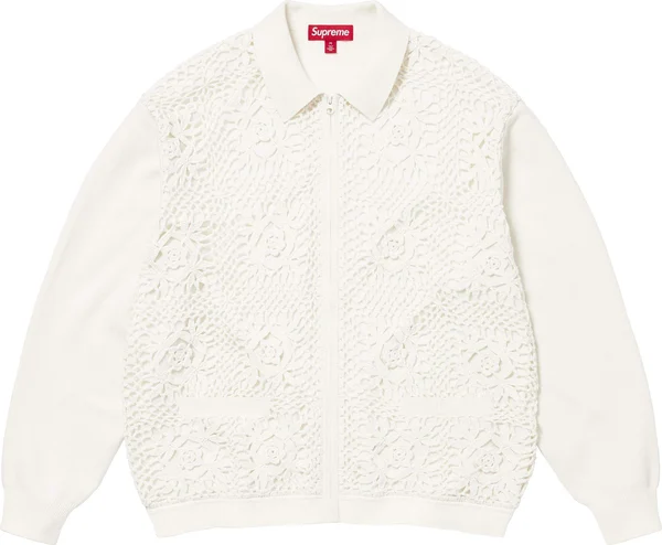 Supreme Crochet Zip Up Cardigan - White (front)