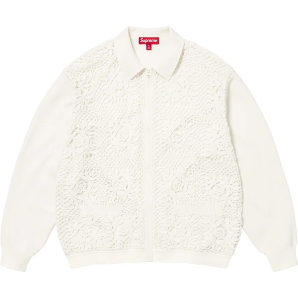 Supreme Crochet Zip Up Cardigan - White (front)