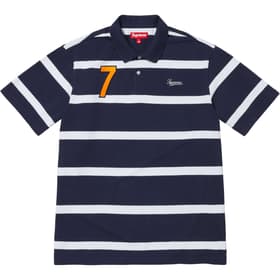 Supreme Cursive Polo Navy Stripe