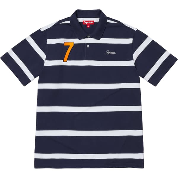 Supreme Cursive Polo - Navy Stripe (front)