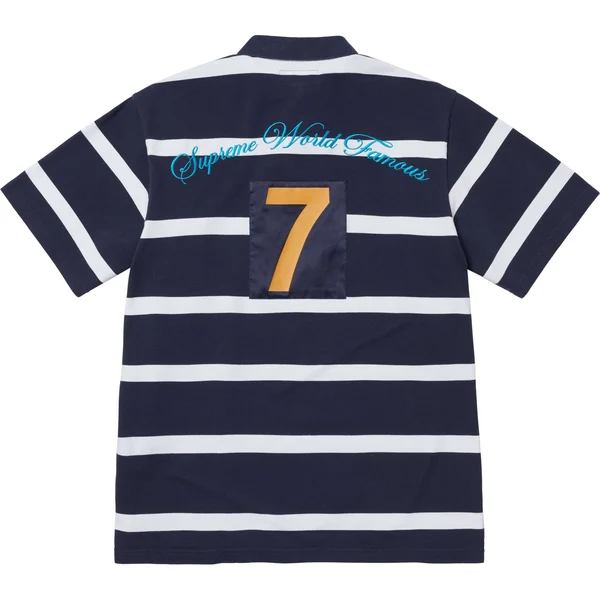 Supreme Cursive Polo - Navy Stripe (front)