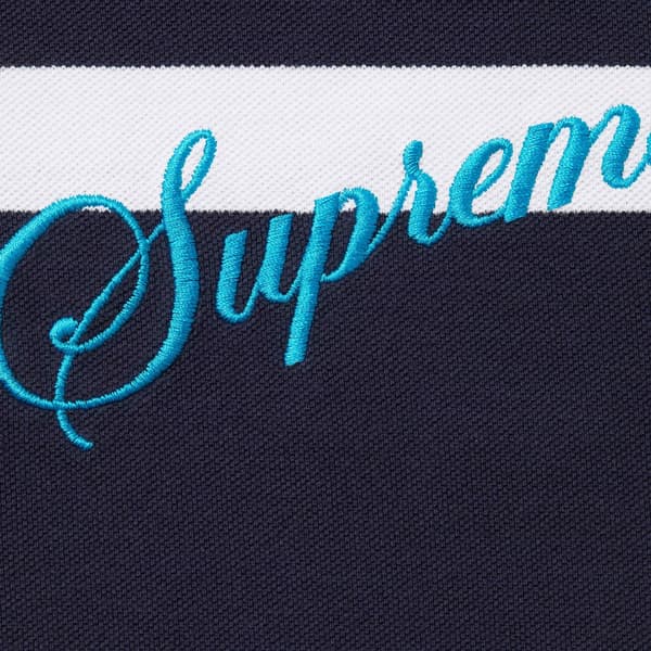 Supreme Cursive Polo - Navy Stripe (front)