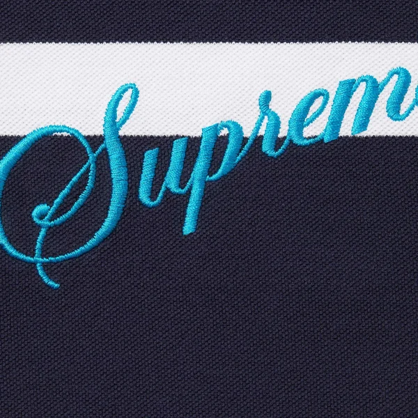 Supreme Cursive Polo - Navy Stripe (front)