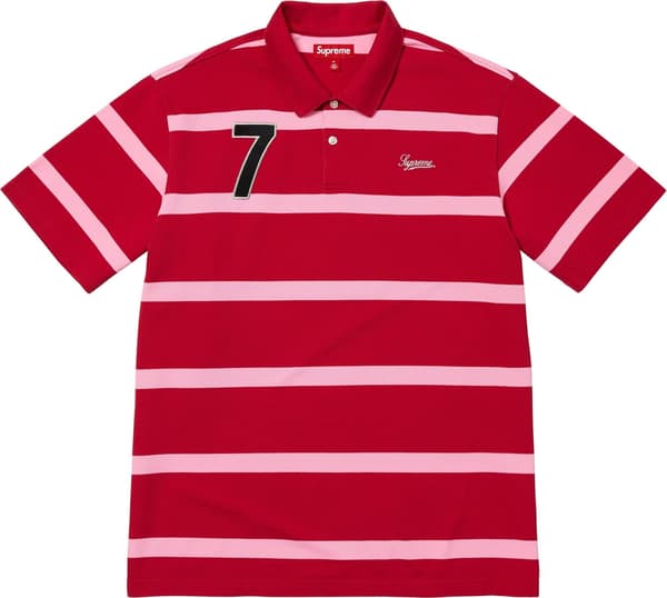 Supreme Cursive Polo - Red Stripe (front)