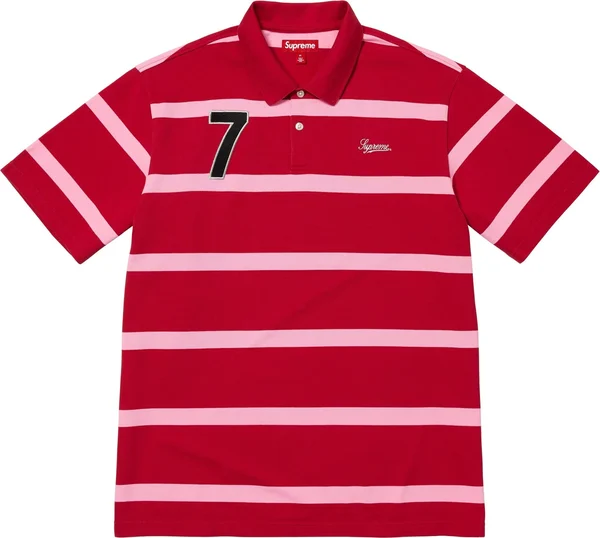 Supreme Cursive Polo - Red Stripe (front)
