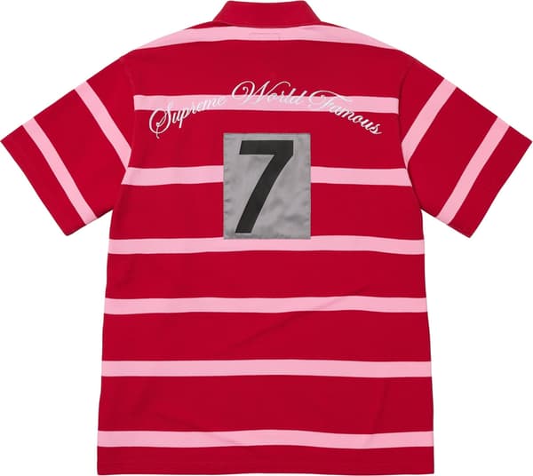 Supreme Cursive Polo - Red Stripe (front)
