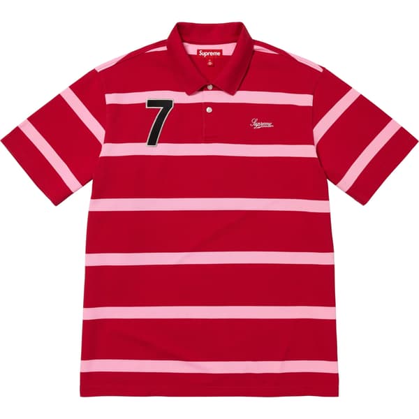 Supreme Cursive Polo - Red Stripe (front)