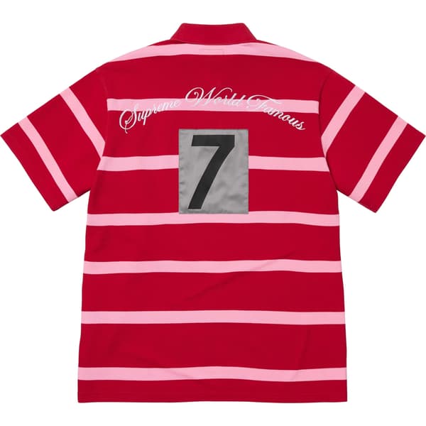Supreme Cursive Polo - Red Stripe (front)