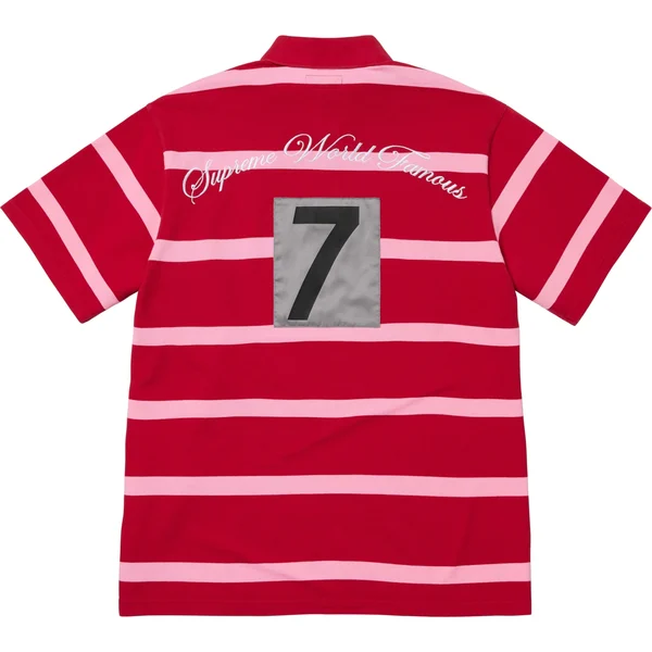 Supreme Cursive Polo - Red Stripe (front)