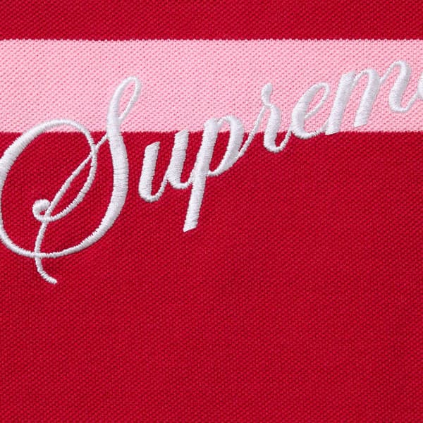 Supreme Cursive Polo - Red Stripe (front)