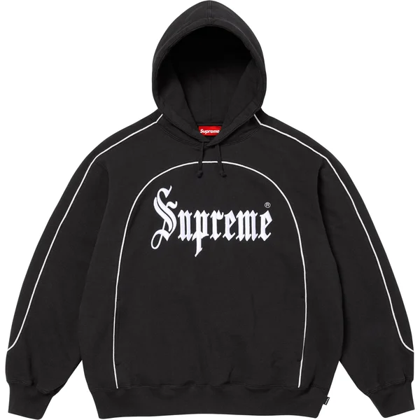 Supreme Curve Piping Hooded Sweatshirt - Black (front)