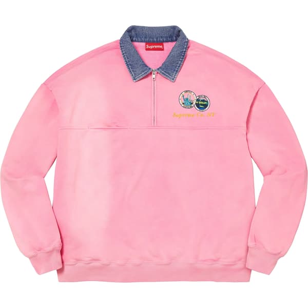 Supreme Denim Collar Half Zip Sweatshirt - Pink (front)