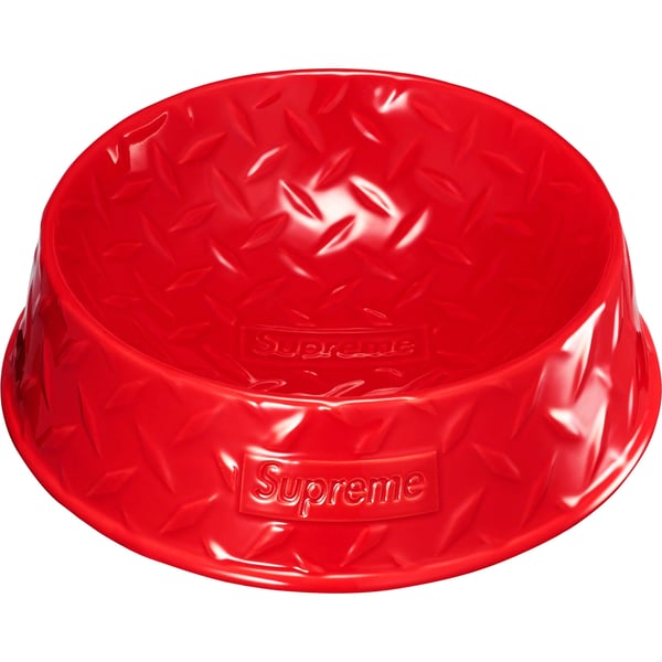 Supreme Diamond Plate Dog Bowl - Red (front)
