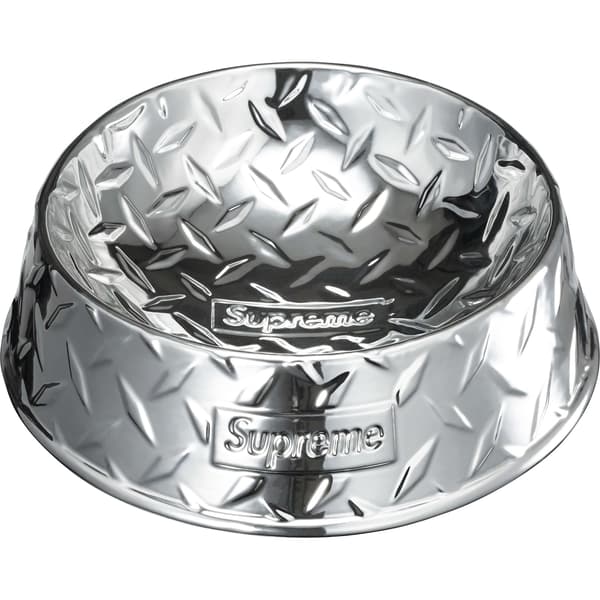 Supreme Diamond Plate Dog Bowl - Silver (front)