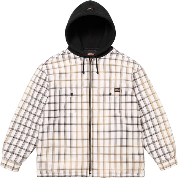 Supreme Dickies Plaid Hooded Zip Up Shirt - White (front)