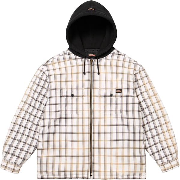 Supreme Dickies Plaid Hooded Zip Up Shirt - White (front)