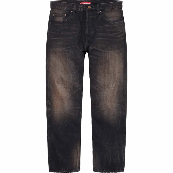 Supreme Distressed Loose Fit Selvedge Jean - Washed Black (front)