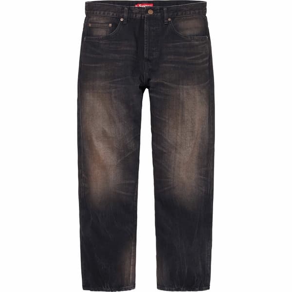 Supreme Distressed Loose Fit Selvedge Jean - Washed Black (front)