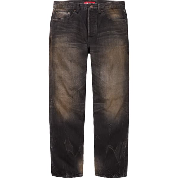 Supreme Distressed Loose Fit Selvedge Jean - Washed Black (front)