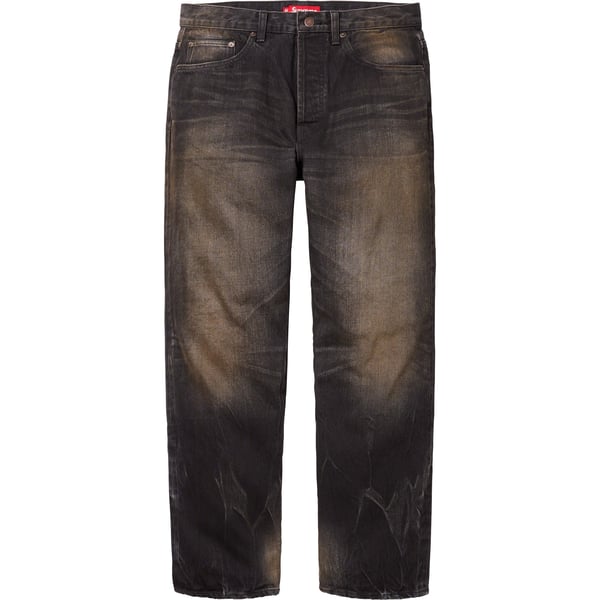 Supreme Distressed Loose Fit Selvedge Jean - Washed Black (front)