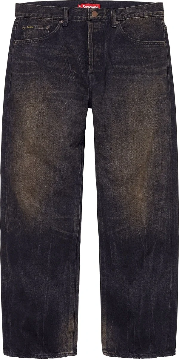 Supreme Distressed Loose Fit Selvedge Jean - Washed Black (front)