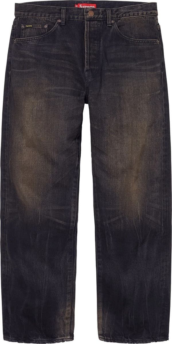 Supreme Distressed Loose Fit Selvedge Jean - Washed Black (front)