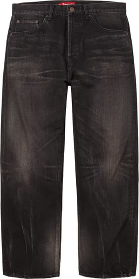 Supreme Distressed Loose Fit Selvedge Jean Washed Black