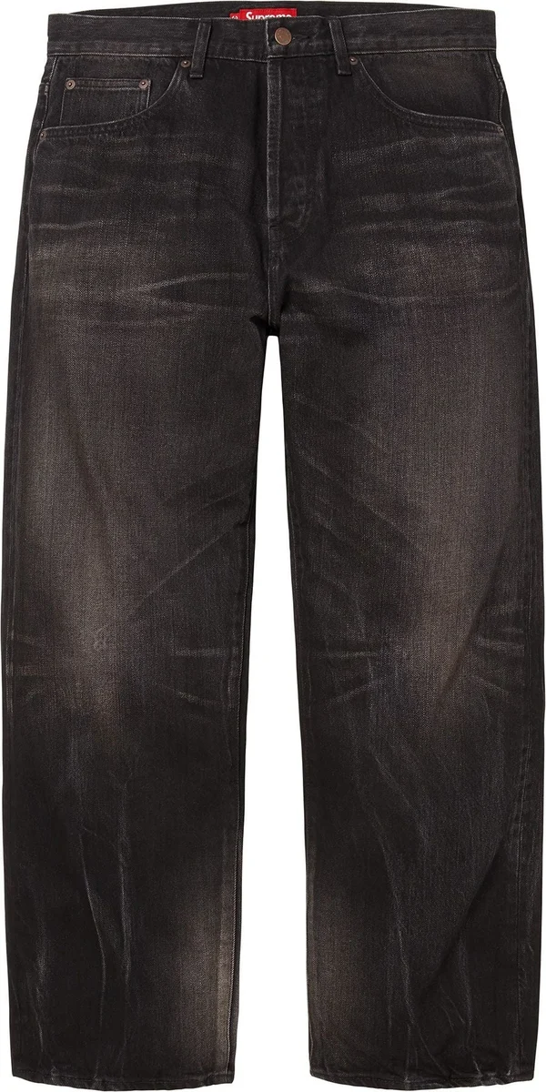 Supreme Distressed Loose Fit Selvedge Jean - Washed Black (front)