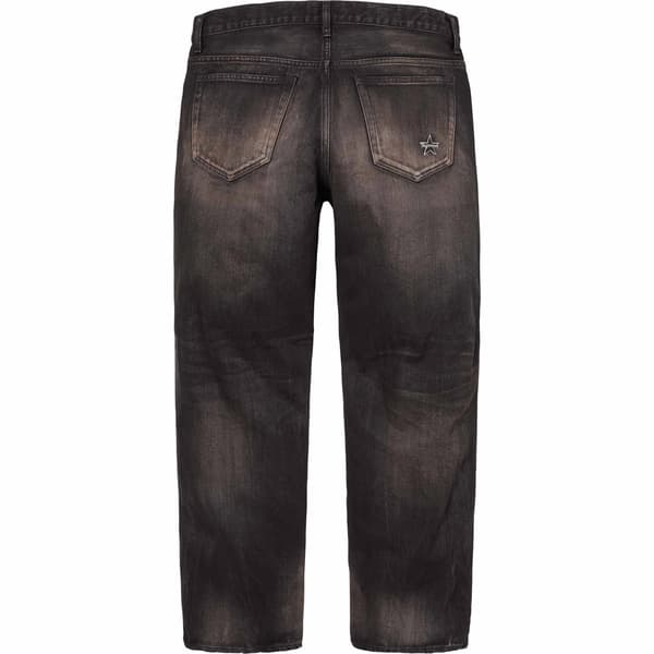 Supreme Distressed Loose Fit Selvedge Jean - Washed Black (front)