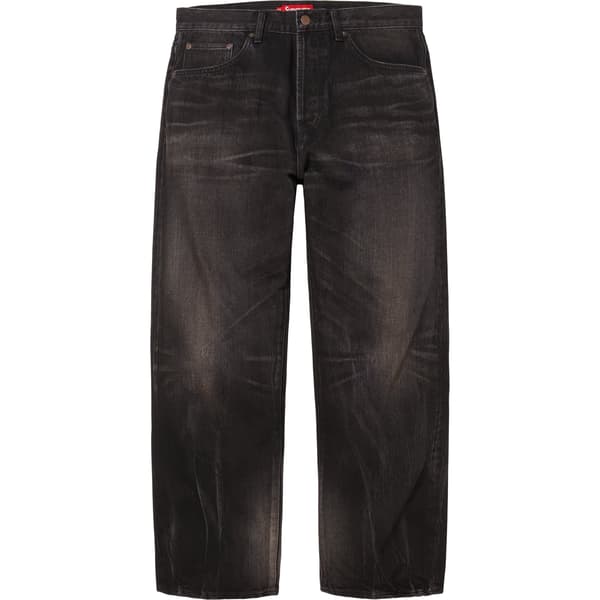 Supreme Distressed Loose Fit Selvedge Jean - Washed Black (front)