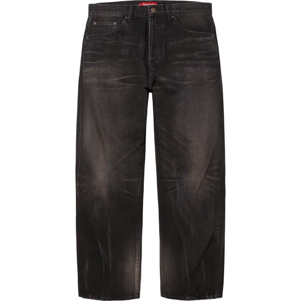 Supreme Distressed Loose Fit Selvedge Jean - Washed Black (front)