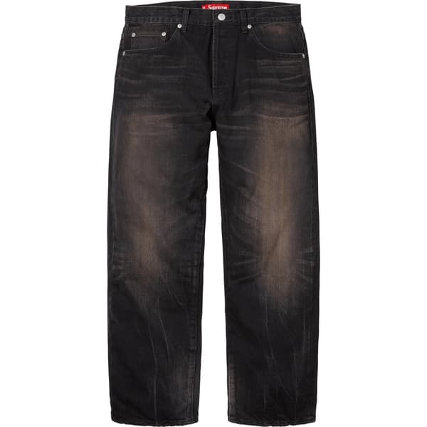 Supreme Distressed Loose Fit Selvedge Jean - Washed Black (front)