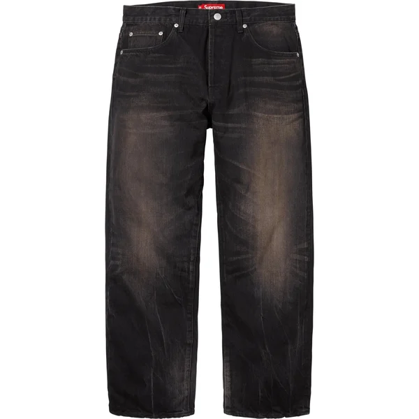 Supreme Distressed Loose Fit Selvedge Jean - Washed Black (front)