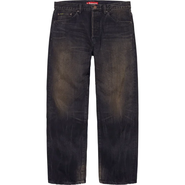Supreme Distressed Loose Fit Selvedge Jean - Washed Black (front)